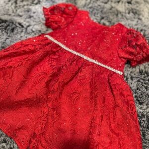 Charming Red Lace Toddler Dress with Sparkle